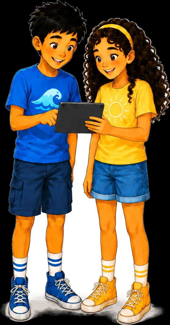 Two students sharing a tablet in class